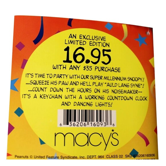 Vintage 2000 Large 25" It's Snoopy Time! At Macy's Count Down to Millennium - Picture 6 of 6